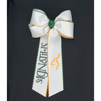St. Ignatius (White) / Forest Green-Yellow Gold Pico Stitch Bow w/ Tails - 5 Inch